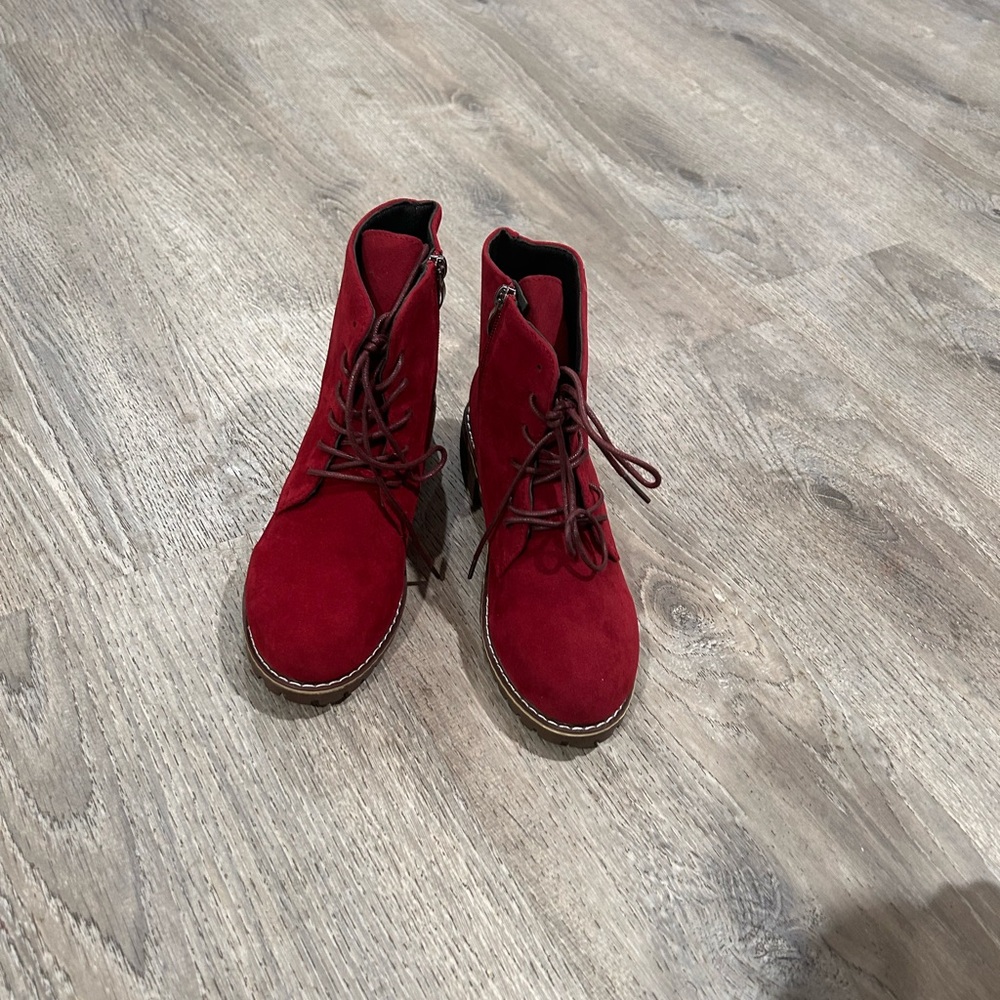 Stylish Red Suede Ankle Boots